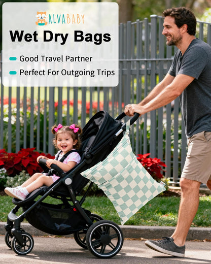 ALVA ALVABABY 3pcs Baby Cloth Diaper Wet/Dry Bags|Waterproof Reusable with Two Pockets|Travel, Beach, Pool, Daycare, Soiled Baby Items,Yoga,Gym Bag for Swimsuits or Wet Clothes 3L-ZM09 - Colors B