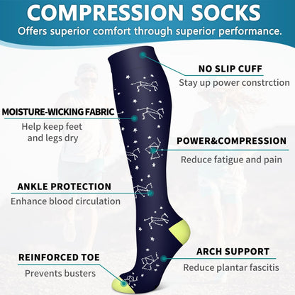 6 Pack Copper Compression Socks for Women and Men Circulation-Best Support for Medical,Running,Nursing,Athletic - Colors B