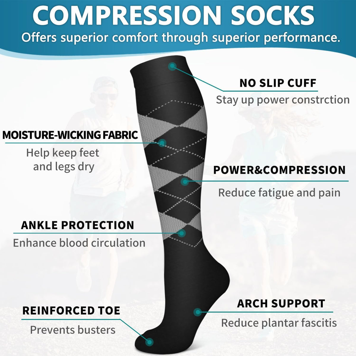 6 Pack Copper Compression Socks for Women and Men Circulation-Best Support for Medical,Running,Nursing,Athletic - Colors B