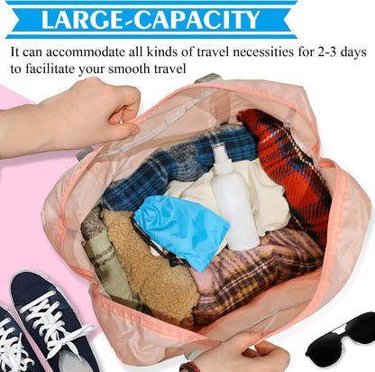 Foldable Travel Duffel Bags 2PCS Tote Carry On Luggage Spirit Airlines Personal Item Sports Gym Weekender Overnight Bags for Women and Men (Red+Blue)