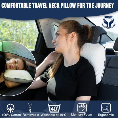 Travel & Camping Comfortable Memory Foam Pillow – Easy to Carry Portable Bag – Temperature Regulating Pillow Case
