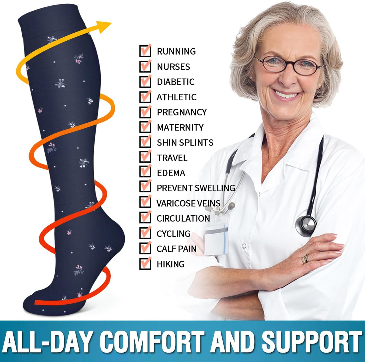 6 Pack Copper Compression Socks for Women and Men Circulation-Best Support for Medical,Running,Nursing,Athletic - Colors B