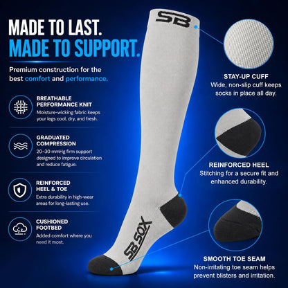 SB SOX Compression Socks for Men & Women (20-30mmHg) – Best Compression Socks for Flying, Medical, Sports, Wide Calf Fit, and Daily Wear