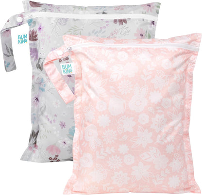 Bumkins - Waterproof Wet Bag - For Baby, Travel, Swim Suit, Cloth Diapers, Pump Parts, Pool, Gym, Toiletry, Strap to Stroller - Reusable & Easy to Clean - 2pk - Ocean & Jungle