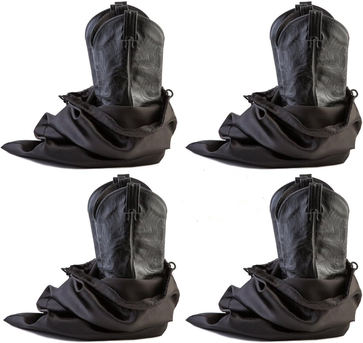 Travel and Storage Boot Bags, Cowboy Boot Bag, Made of Strong Water Proof Ballistic Nylon w/Locking Drawstring (Black) -Set of 4 Travel Boot Bags, 23" X 19"