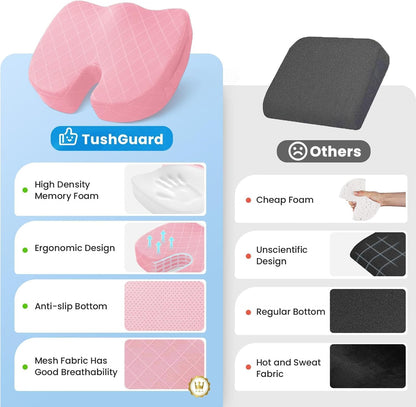TushGuard Seat Cushion, Memory Foam Office Chair Cushion - Grey, Large