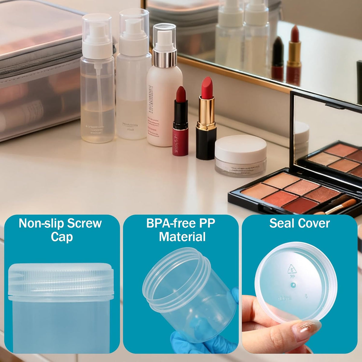 TSA Approved Wide Mouth Travel Size Containers, PP Clear Leak Proof Travel Plastic Jars with Lids for Creams Lotion Cosmetic, Jewelry Beads, Sample, Small Items Storage (1 oz, 4 Pcs)