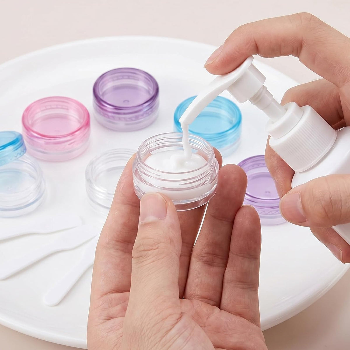 Small Travel Containers, 12 Pcs Sample Containers with Lids, 2g Mini Travel Jars for Creams Refillable Makeup Samples Container Clear Sample Pots Toiletries Lotions (4 Colors, 3x1.2cm)