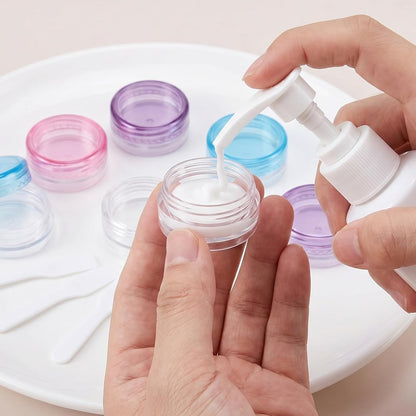 Small Travel Containers, 12 Pcs Sample Containers with Lids, 2g Mini Travel Jars for Creams Refillable Makeup Samples Container Clear Sample Pots Toiletries Lotions (4 Colors, 3x1.2cm)