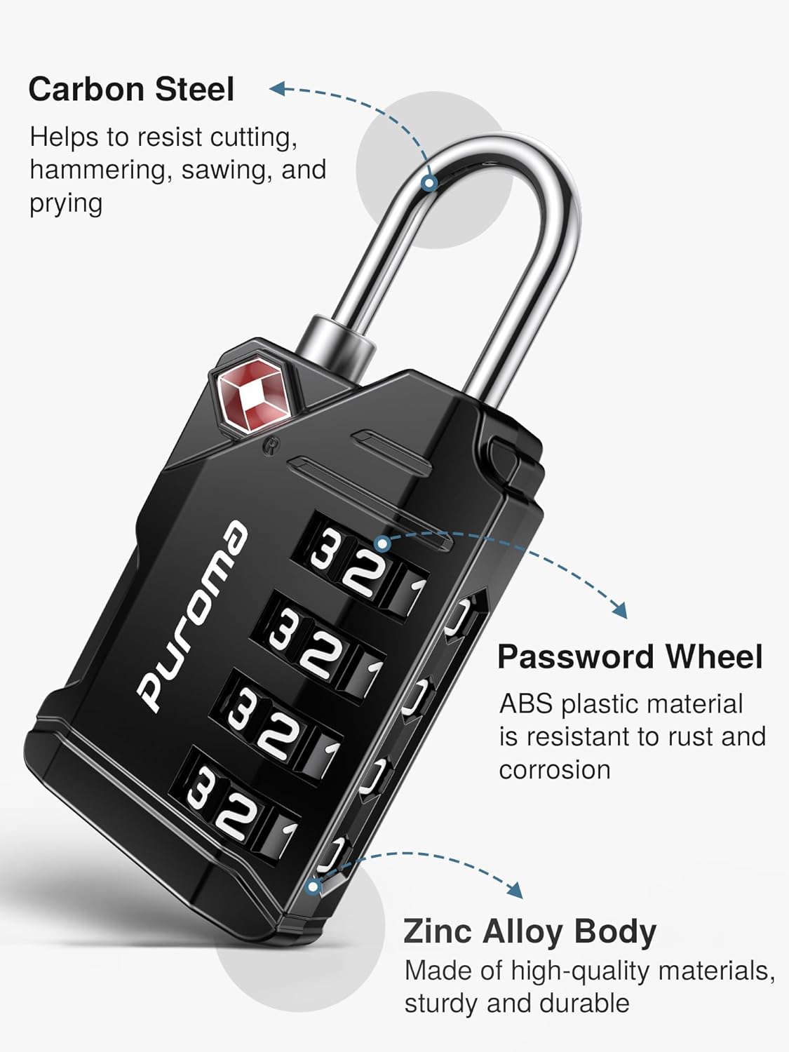 Puroma TSA Approved Luggage Locks, 2 Pack 4 Digit Resettable Travel Combination Code Lock with Zinc Alloy Body for Suitcase, Backpack, Laptop Bag, Gym Locker, Toolbox (Orange)