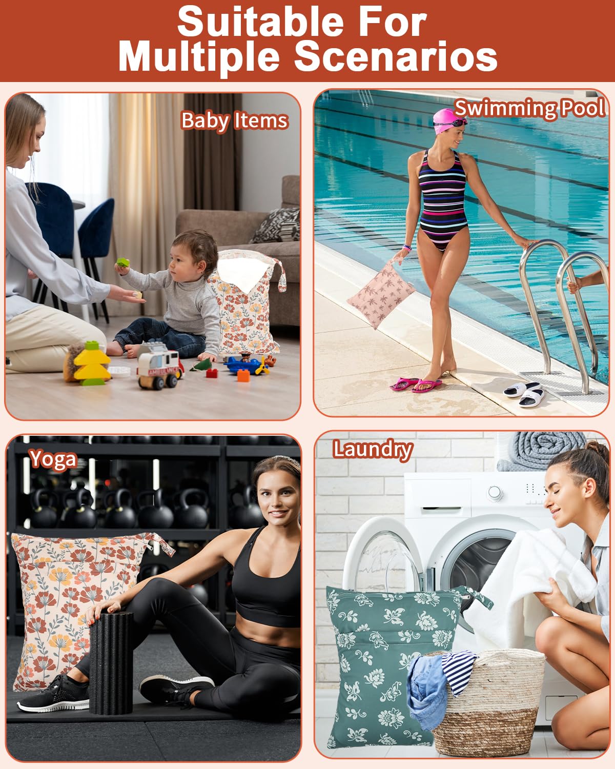 ALVA ALVABABY 3pcs Baby Cloth Diaper Wet/Dry Bags|Waterproof Reusable with Two Pockets|Travel, Beach, Pool, Daycare, Soiled Baby Items,Yoga,Gym Bag for Swimsuits or Wet Clothes 3L-ZM09 - Colors A