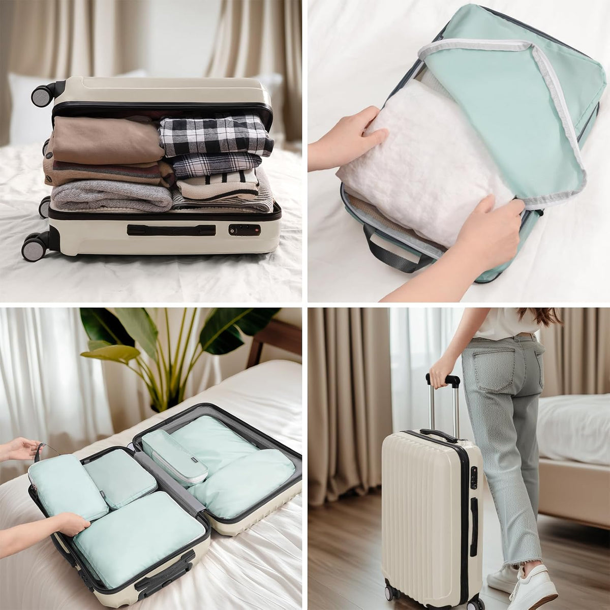 CherryNow Compression Packing Cubes, 7 Set Packing Cubes Compression, Travel Essentials, Travel Organizer for Shoes, Clothing, Grey