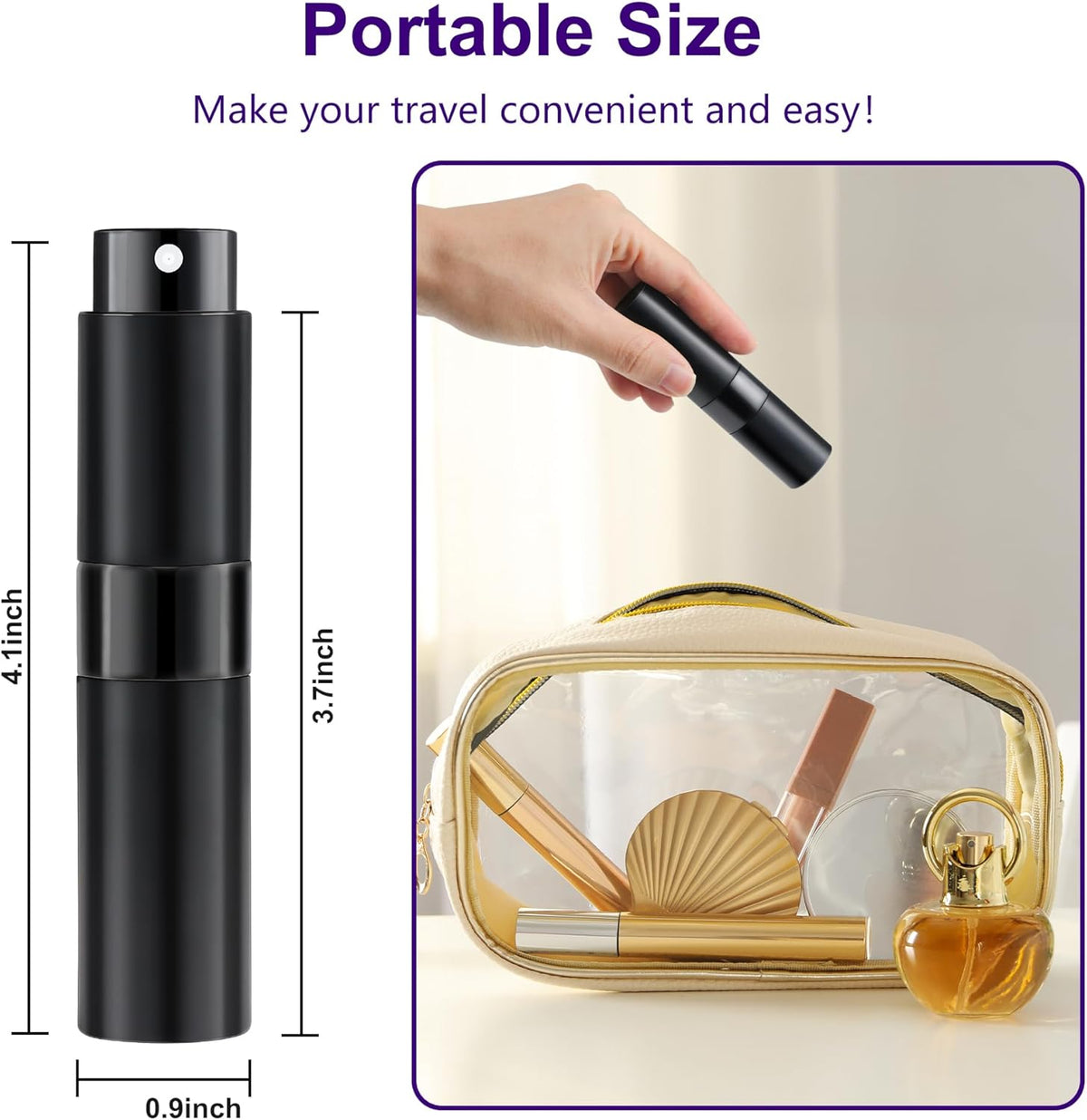 8ML Perfume Travel Refillable Portable Perfume Atomizer Bottle - Easter Basket Stuffers for Teens Adults Men Women,Valentines Day Gifts for Him Her,Travel Essentials,Christmas Gift(Balck,2Pack)