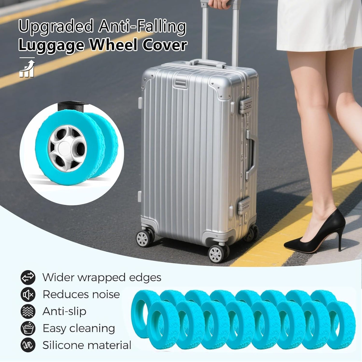 16-Pack Luggage Wheel Covers, Luggage Wheel Protector Covers for 2-2.4 inches Wheels Suitcases，Anti-Scratch & Noise Reduction Design, Silicone MaterialDurable Travel Case Accessories.