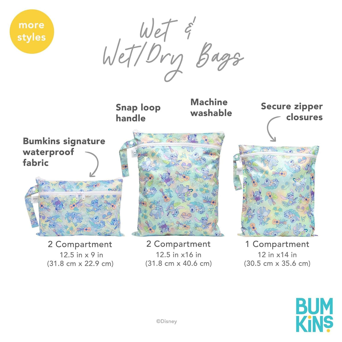 Bumkins Waterproof Wet Bag for Baby, Travel, Swim Suit, Cloth Diapers, Pump Parts, Pool, Beach, Gym Clothes, Toiletry, Hook to Stroller, Daycare, Zipper Reusable Wetdry Packing Pouch, Jungle