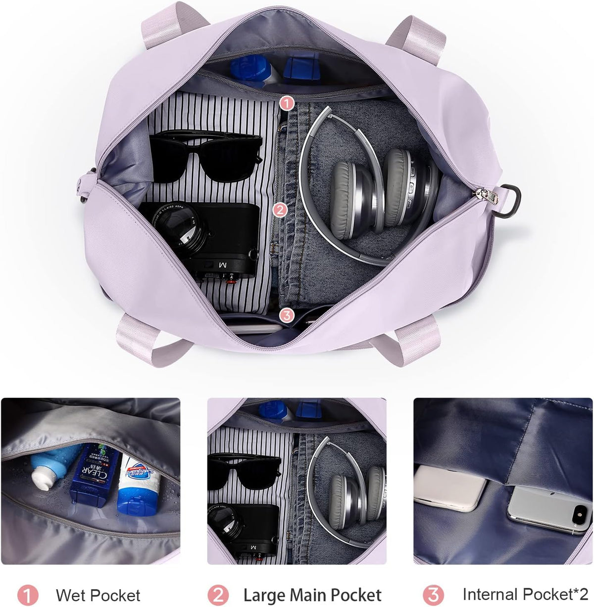 Travel Duffel Bag, Sports Tote Gym Bag, Shoulder Weekender Overnight Bag for Women - Colors B