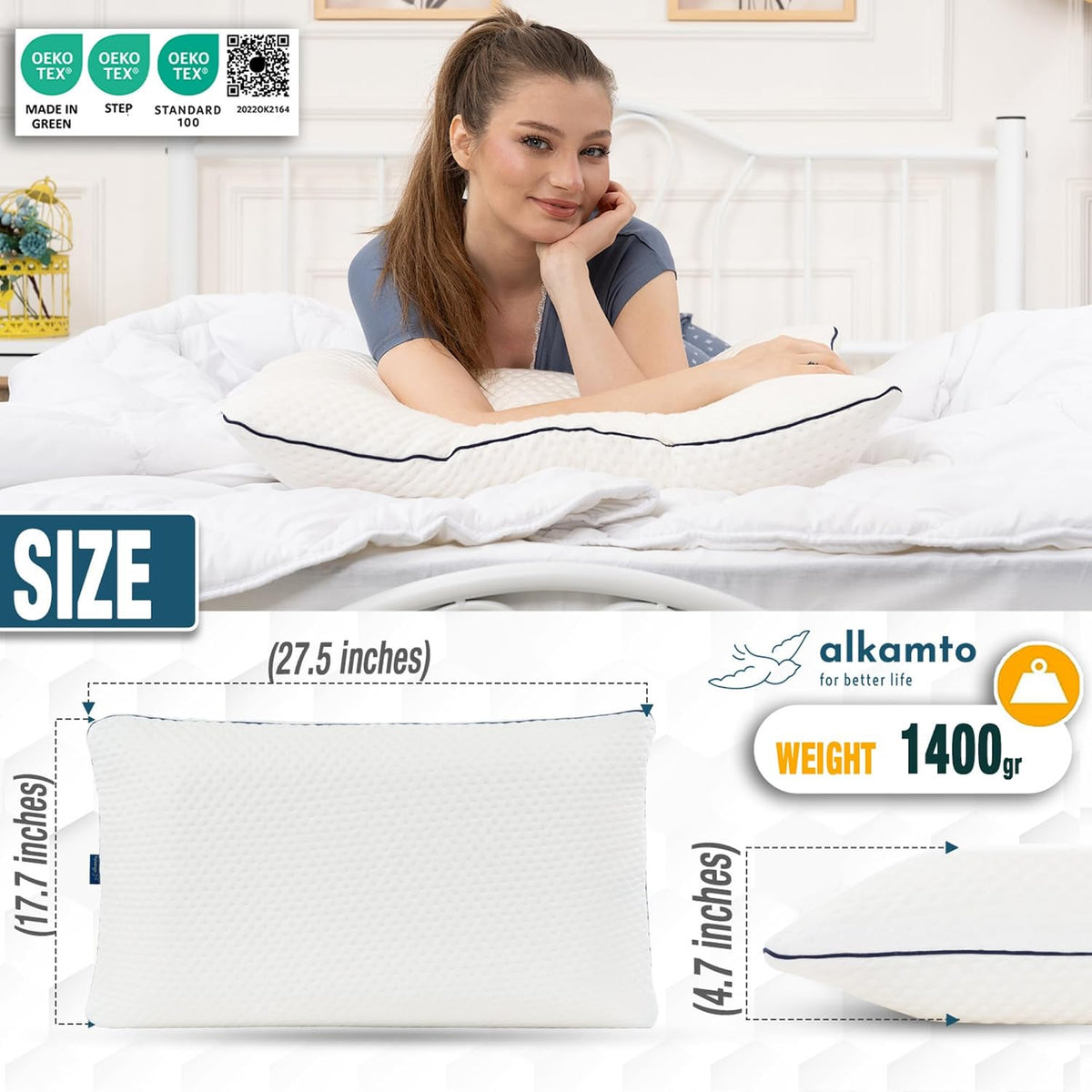 Travel & Camping Comfortable Memory Foam Pillow – Easy to Carry Portable Bag – Temperature Regulating Pillow Case
