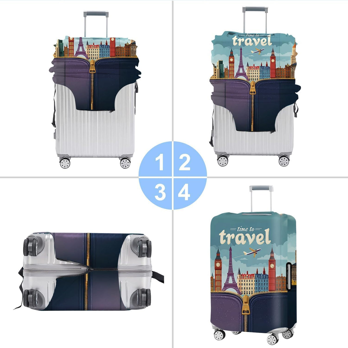 All Over Daisy Print Luggage Cover – Blue Suitcase Protector with White Floral Pattern, Washable Stretch Travel Case for 32-34 Inch Luggage,XL