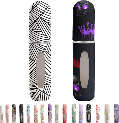 Perfume Travel Refillable Bottle– Portable Mini Sprayer,Empty Perfume Bottles with Unique Patterns,Refill Pump Case for Traveling and Outgoing,2 Pcs Pack of 5 ml(White and Pink)