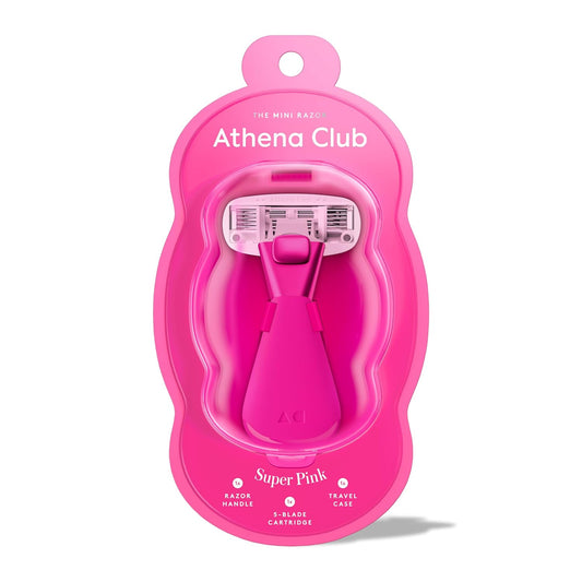 Athena Club Mini Razor Kit for Women, Travel Size 5-Blade Cartridge Razor for Sensitive Skin, Serum-Infused Blades with Shea Butter and Hyaluronic Acid, Includes Handle, Refill, TSA Friendly Case