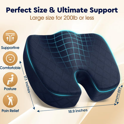 TushGuard Seat Cushion, Memory Foam Office Chair Cushion - Grey, Large