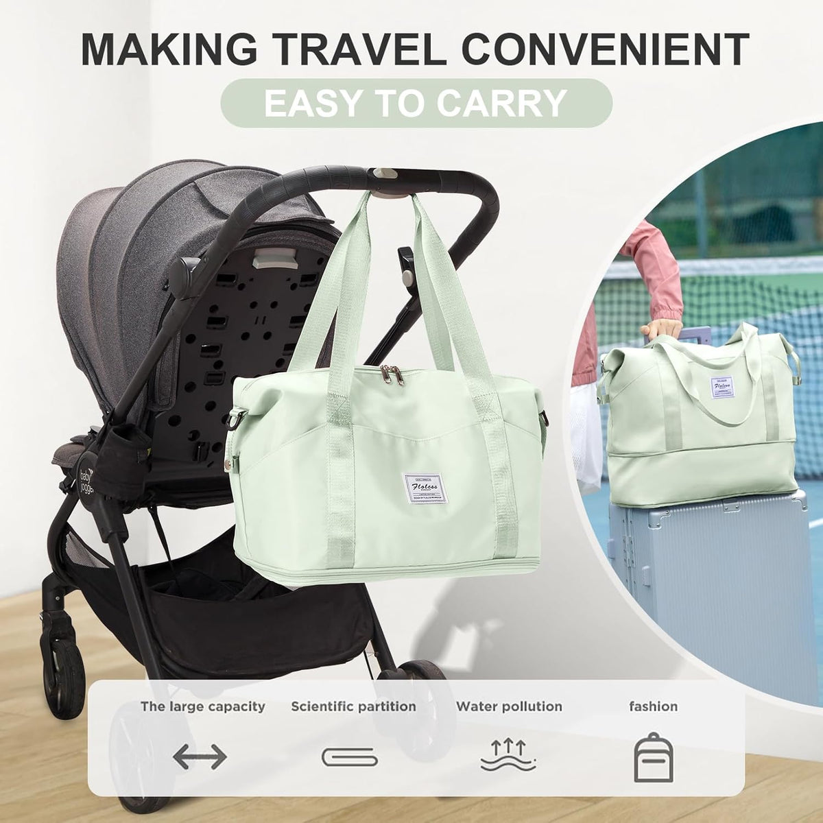 Travel Duffel Bag, Sports Tote Gym Bag, Shoulder Weekender Overnight Bag for Women - Colors B