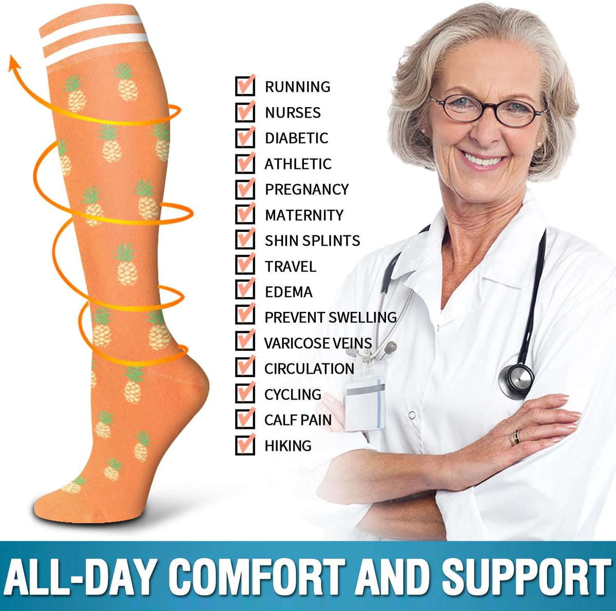 6 Pack Copper Compression Socks for Women and Men Circulation-Best Support for Medical,Running,Nursing,Athletic - Colors B