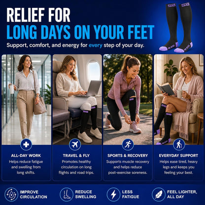 SB SOX Compression Socks for Men & Women (20-30mmHg) – Best Compression Socks for Flying, Medical, Sports, Wide Calf Fit, and Daily Wear