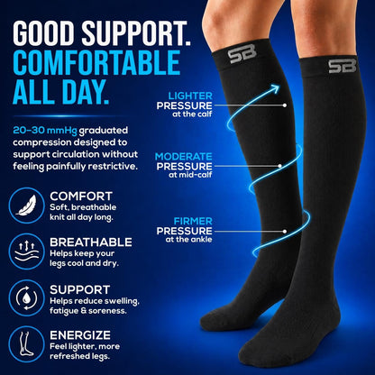 SB SOX Compression Socks for Men & Women (20-30mmHg) – Best Compression Socks for Flying, Medical, Sports, Wide Calf Fit, and Daily Wear