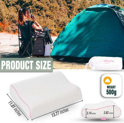 Travel & Camping Comfortable Memory Foam Pillow – Easy to Carry Portable Bag – Temperature Regulating Pillow Case