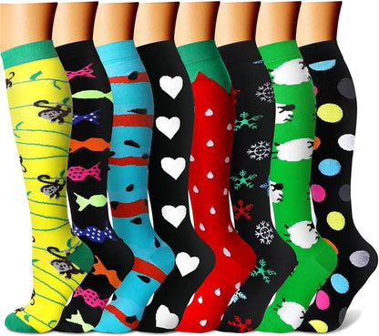CHARMKING Compression Socks for Women & Men Circulation (8 Pairs) 15-20 mmHg Best Calf Socks Support for Athletic Cycling - Colors A