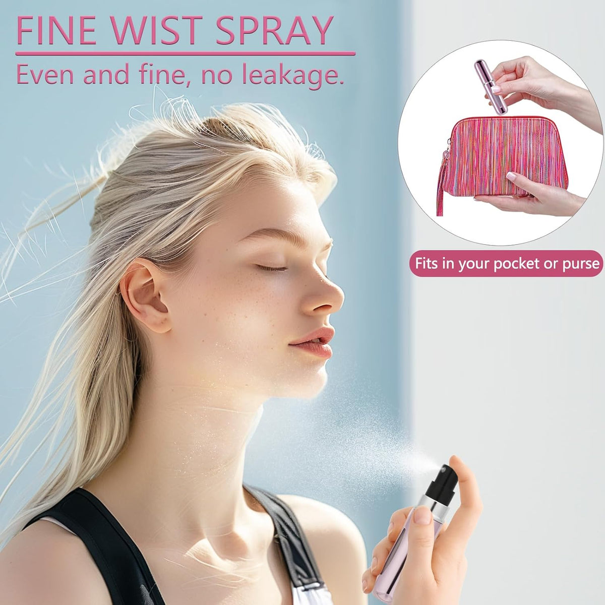 opasyo Refillable Perfume Portable Atomizer Bottle Refillable Perfume Spray, Leak-Proof Perfume Spray Bottle, Travel Perfume for Traveling and Outgoing (5ml, 4 Pack Silver/Pink/Blue/Black)