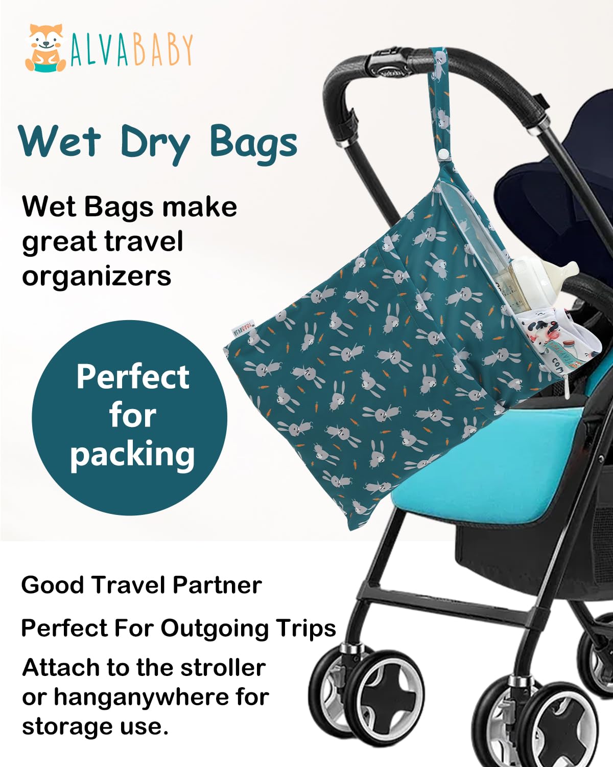 ALVA ALVABABY 2pcs Cloth Diaper Wet Dry Bags Waterproof Reusable with Two Zippered Pockets Travel Beach Pool Daycare Soiled Baby Items Yoga Gym Bag for Swimsuits or Wet Clothes L2629