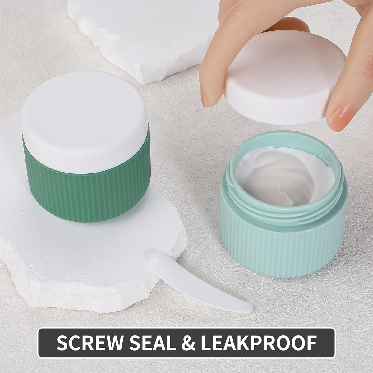 ME.FAN Travel Containers for Toiletries, TSA Approved 1.5 oz Silicone Cream Jars, Leak-proof Journey Containers, Trip Accessories with Lid for Cosmetic Face Hand 4 Pack White Lid - Morandi
