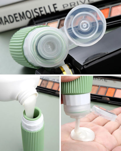 Mrsdry Travel Bottles - 8 Pack, TSA Approved Travel Size Toiletries, Leak Proof Silicone Squeezable Containers in Clear Bag