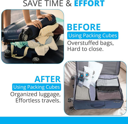 bago 7 Pcs Packing Cubes for Travel - 4 Travel Packing Cubes for Suitcases with 3 ZipLock Bags - Luggage Organizer Bags to Get Maximum Storage, Save Time & Effort to Pack (Green Red PurpleYellow)