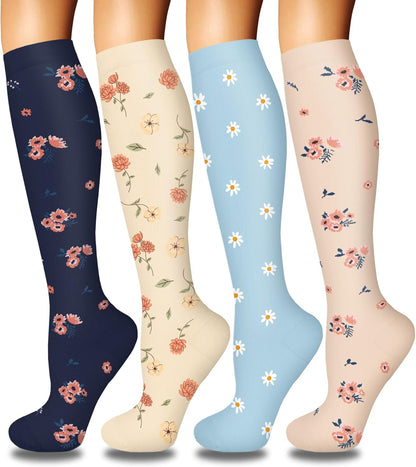 4 Pairs Compression Socks for Women Circulation-Best Support for Nurses,Running,Athletic,Travel