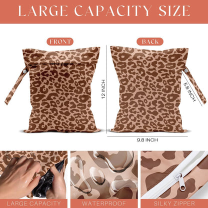 4 Pack Colorful Neon Leopard Print Wet Bag Waterproof Reusable Wet Dry Bag for Swimsuit Dirty Clothes Diaper Travel Pool Beach Yoga Gym Travel Party Birthday Christmas Toiletries Beach Essentials