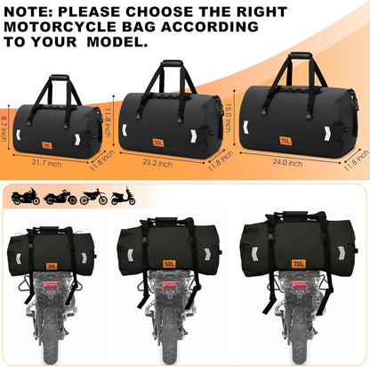 OCKLILY Waterproof Motorcycle Dry Bag, 30L Roll-top Motorcycle Tail Bag with Air Valve & Quick-fixed Straps, Travel Duffle Bags for Kayaking Paddle Boarding Rafting Boating Camping Riding - Black