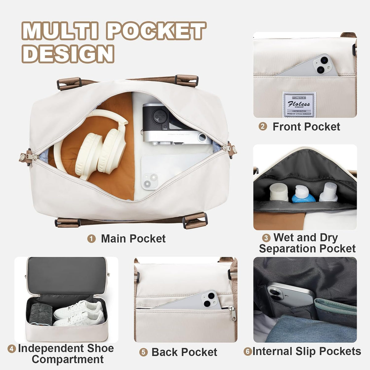 Travel Duffel Bag, Sports Tote Gym Bag, Shoulder Weekender Overnight Bag for Women - Colors B