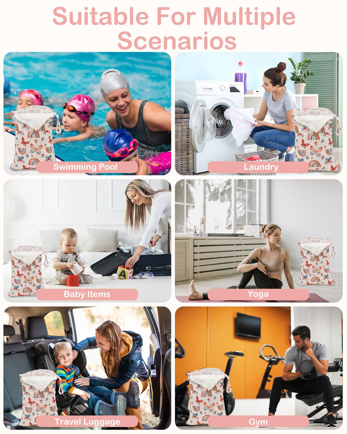 ALVA ALVABABY 3pcs Baby Cloth Diaper Wet/Dry Bags|Waterproof Reusable with Two Pockets|Travel, Beach, Pool, Daycare, Soiled Baby Items,Yoga,Gym Bag for Swimsuits or Wet Clothes 3L-ZM09 - Colors A