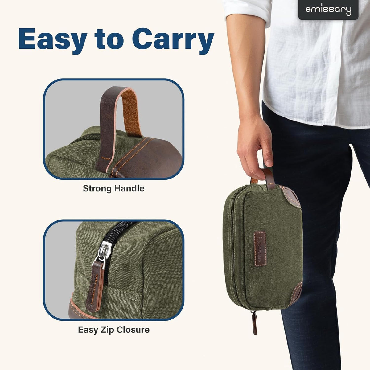 emissary Toiletry Bag for Men, Canvas Travel Toiletry Bag Men's Dopp Kit, Water-resistant Bathroom Bag Mens Shaving Kit, Travel Kit Small Bags, Shaving Bag, Toiletry Bags