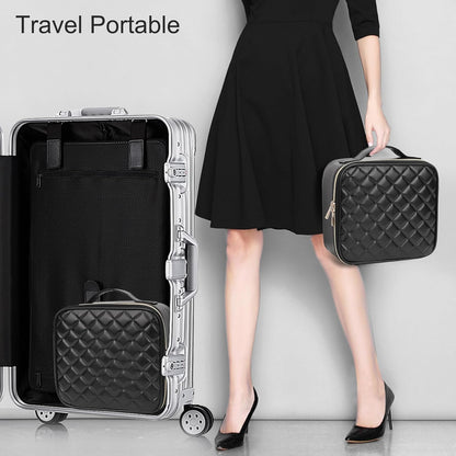 Relavel Travel Makeup Train Case Makeup Cosmetic Case Organizer Portable Artist Storage Bag with Adjustable Dividers for Cosmetics Makeup Brushes Toiletry Jewelry Digital Accessories Black