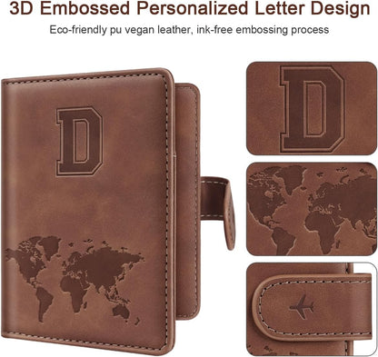 Passport Holder Cover Initail Letter A-Z Travel Wallet 3D Embossed Design RFID Blocking Card Holder Personalized Gift Passport Cover Wallet, Passport Book Holders for Women and Girls, Pink-A