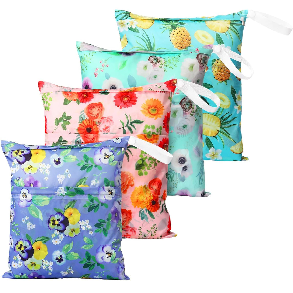 Frienda 4 Pack Wet Bags for Swimsuits, Waterproof Reusable Travel Wet Dry Bags with Zippered Pockets for Beach Pool Swimwear, Towels, Gym, Cloth Diapers, Summer Vacation Essentials(Nautical Style)