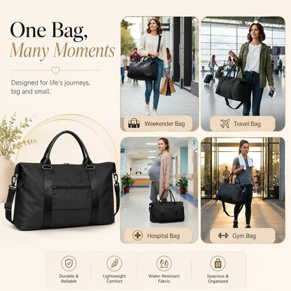 Travel Duffle Bag, Weekender Travel Bag Men Small Gym Bag for Women, Hospital Bag for Labor and Delivery, Overnight Bag Luggage Bag with Trolley Sleeve, Airplane Travel Essentials for Flying(Black)