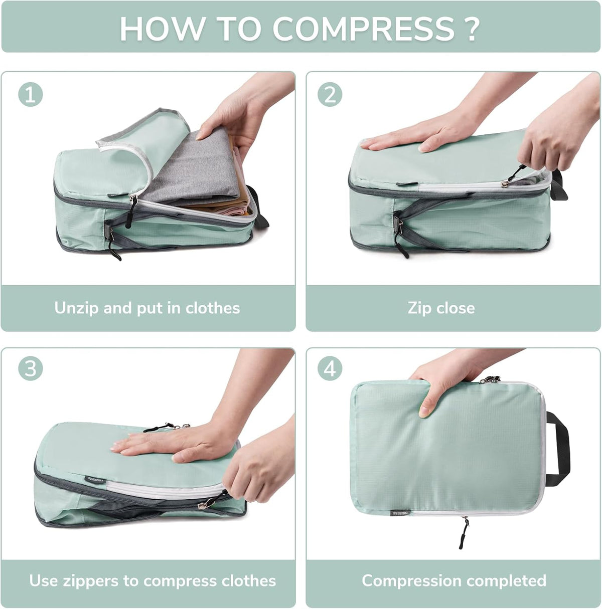 CherryNow Compression Packing Cubes, 7 Set Packing Cubes Compression, Travel Essentials, Travel Organizer for Shoes, Clothing, Grey