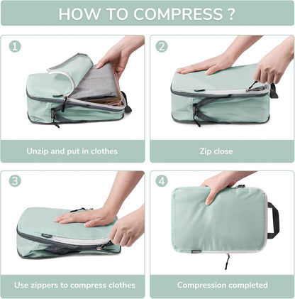 CherryNow Compression Packing Cubes, 7 Set Packing Cubes Compression, Travel Essentials, Travel Organizer for Shoes, Clothing, Grey