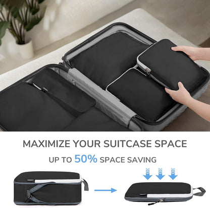 CherryNow Compression Packing Cubes, 7 Set Packing Cubes Compression, Travel Essentials, Travel Organizer for Shoes, Clothing, Grey