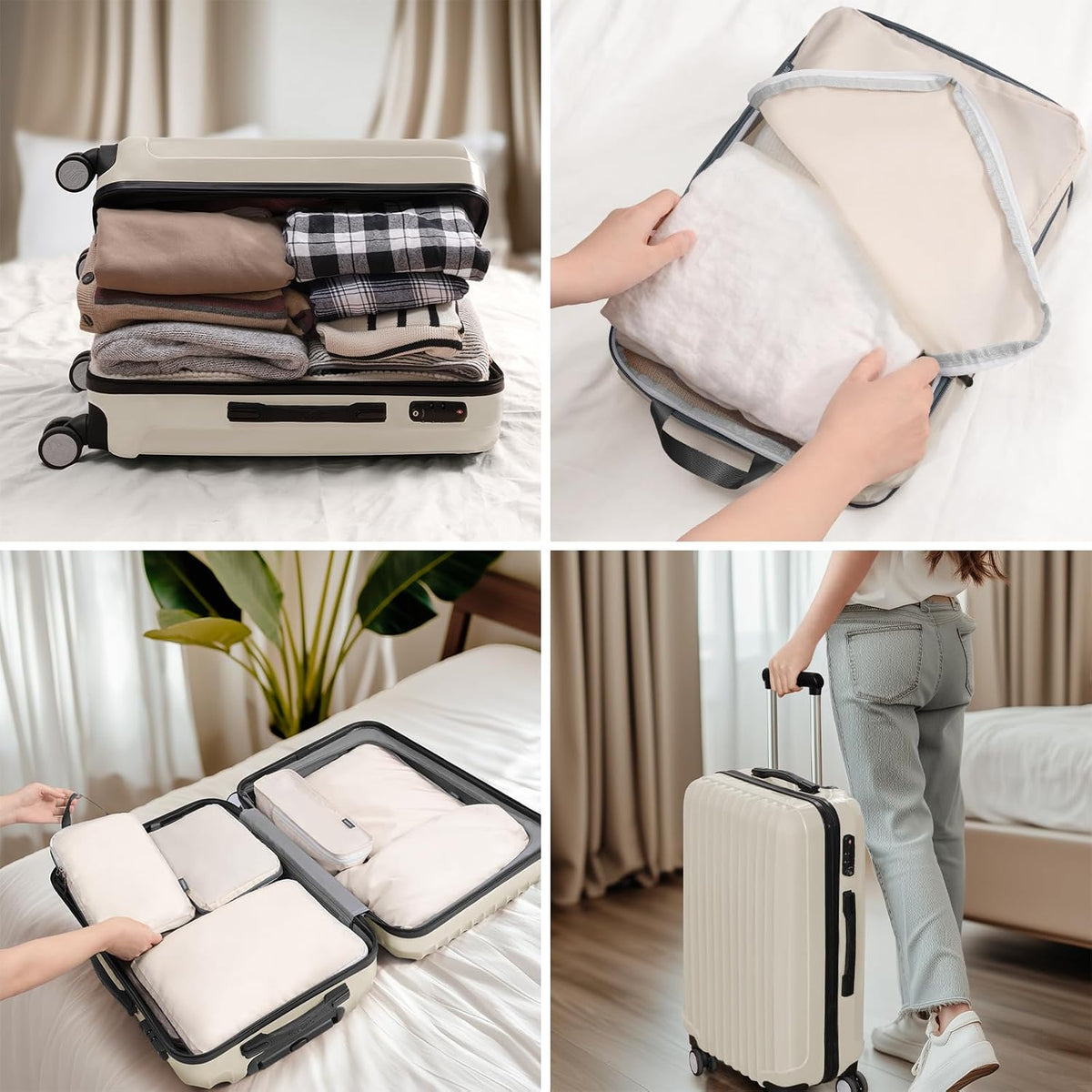 CherryNow Compression Packing Cubes, 7 Set Packing Cubes Compression, Travel Essentials, Travel Organizer for Shoes, Clothing, Grey